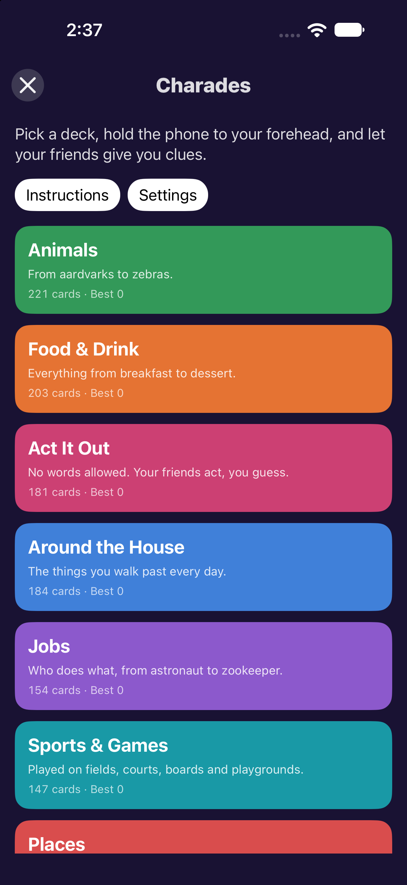 Charades — iOS (UIKit) · iPhone