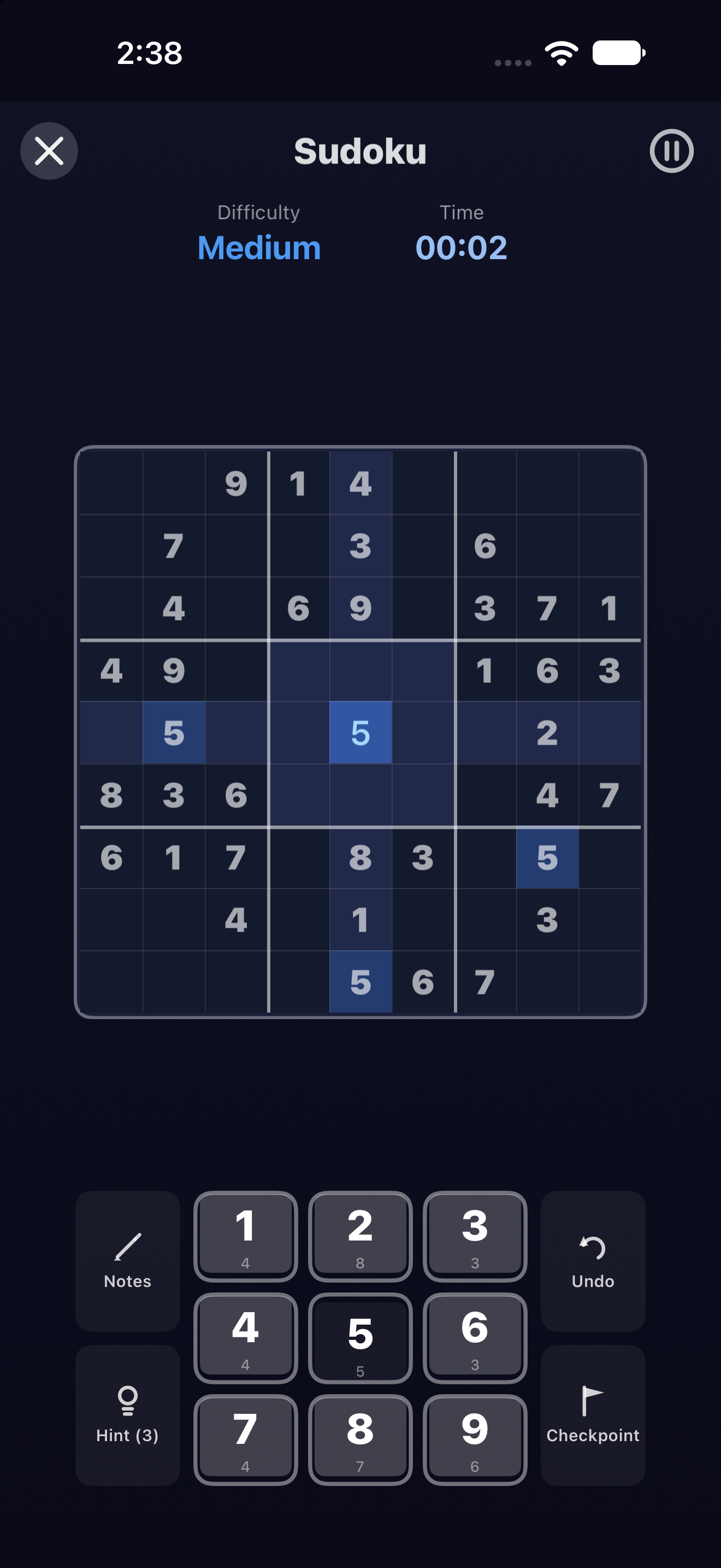 Sudoku — iOS (UIKit) · iPhone