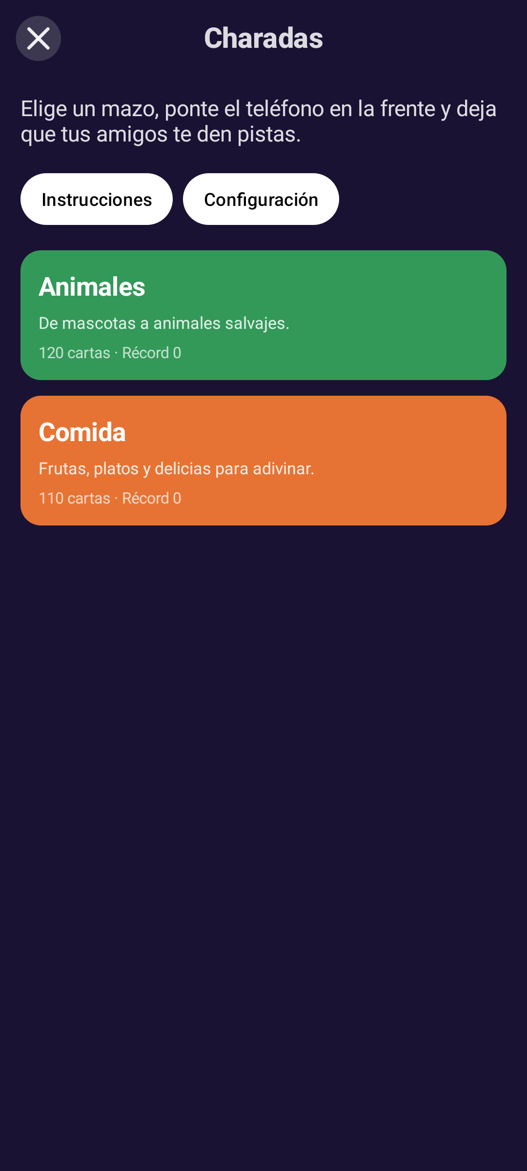 Charadas — Android (Material) · Phone