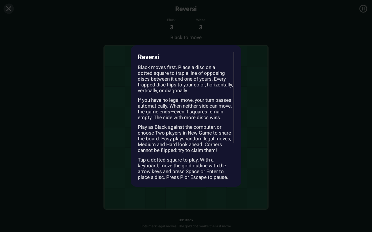 Reversi Rules, Android Tablet
