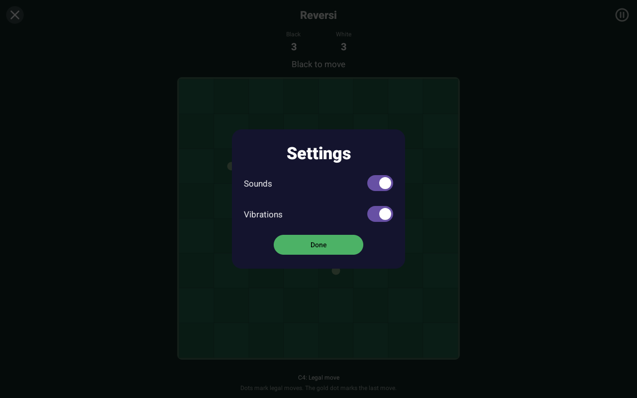 Reversi Settings, Android Tablet