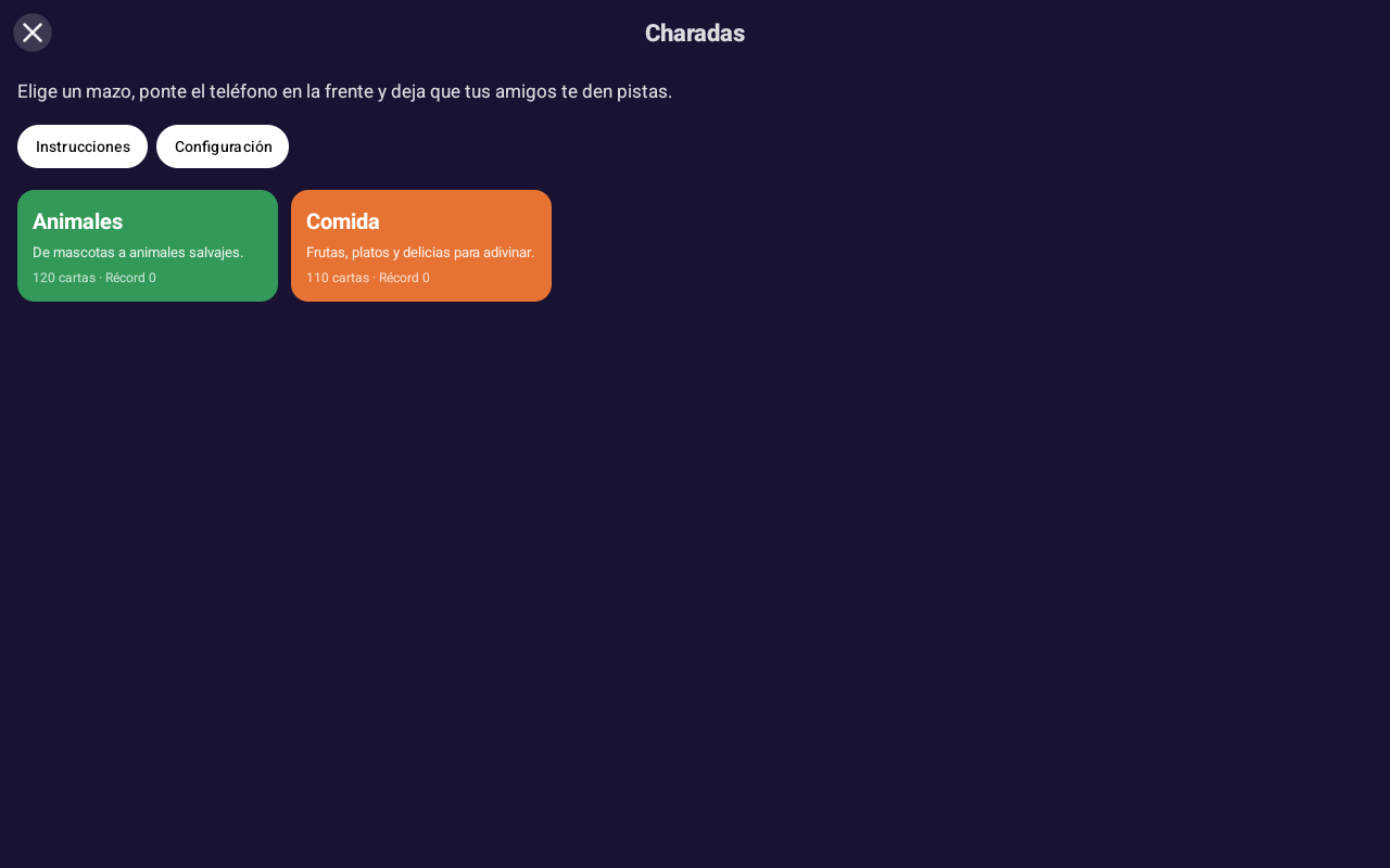 Charadas — Android (Material) · Tablet