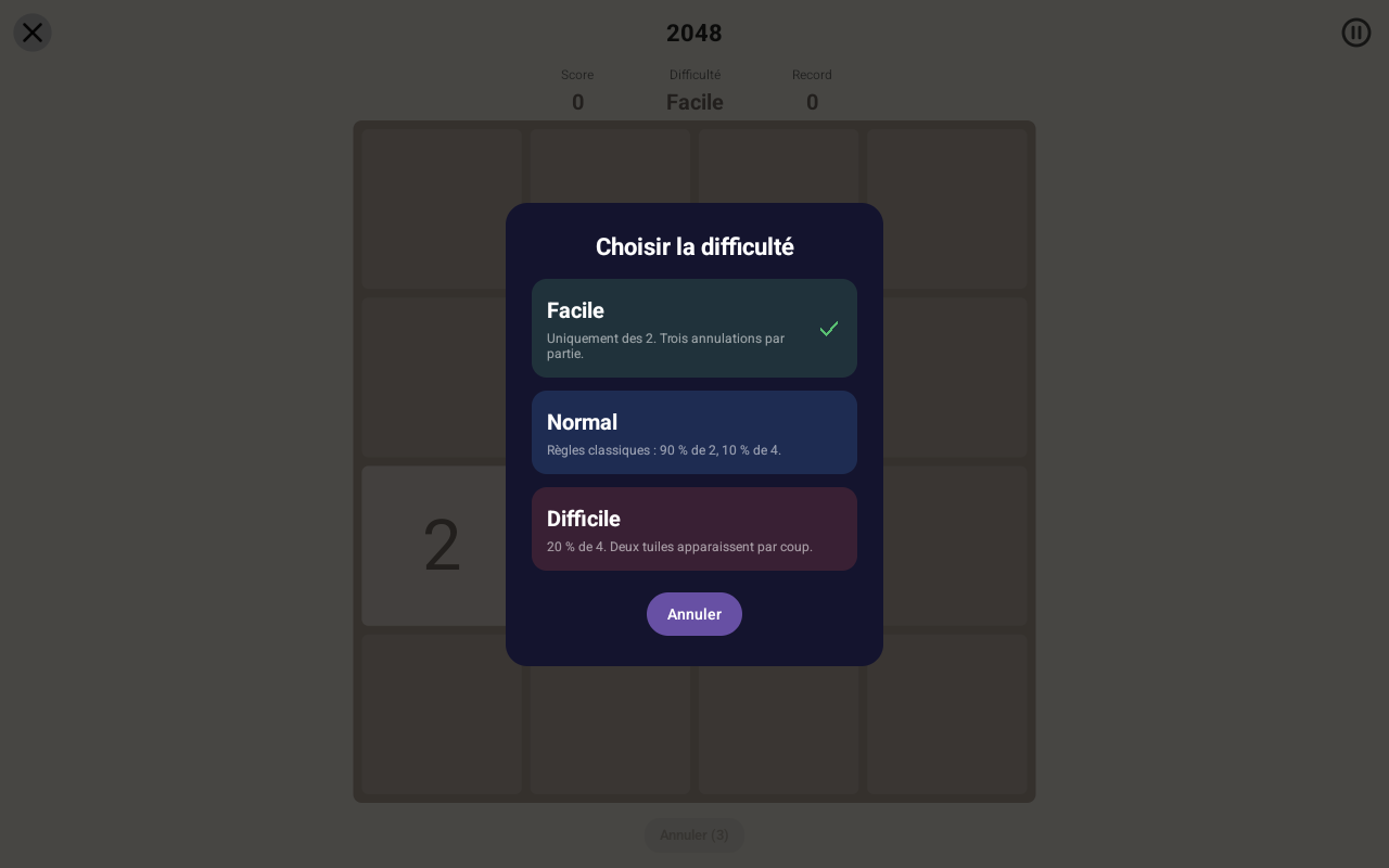 2048 · Difficulté — Android (Material) · Tablet
