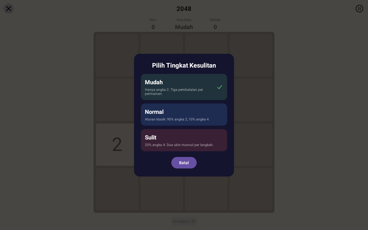 2048 · Kesulitan — Android (Material) · Tablet