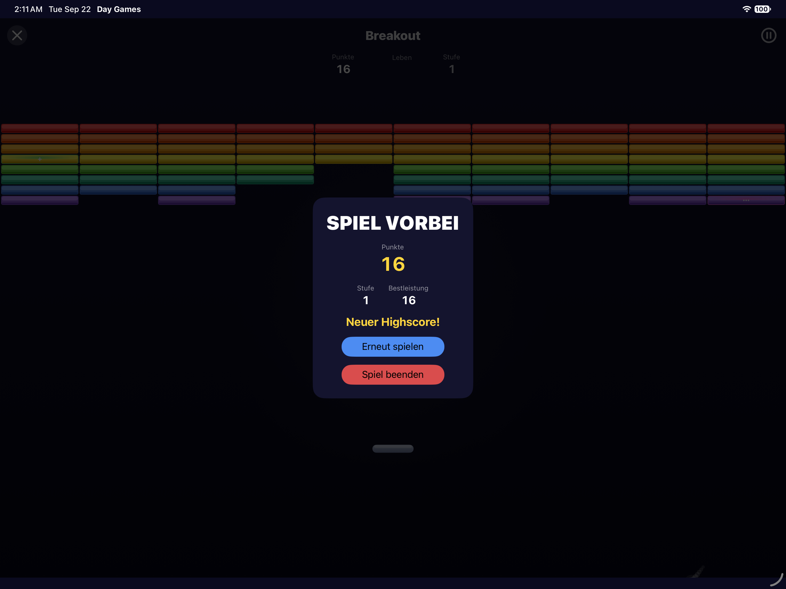 Breakout — iOS (UIKit) · iPad