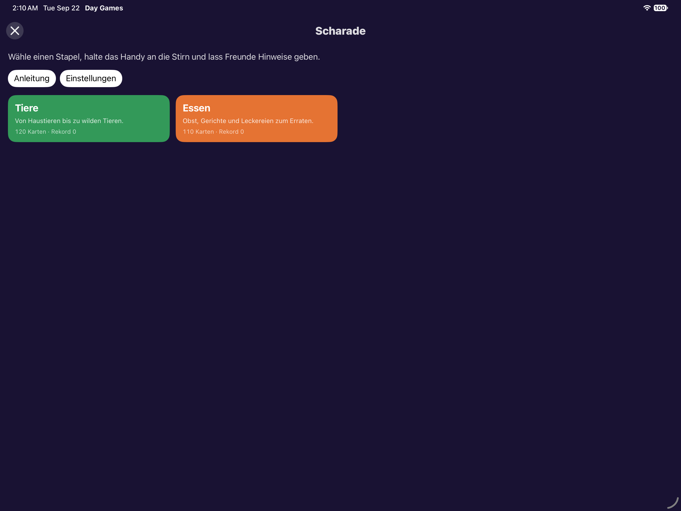 Scharade — iOS (UIKit) · iPad