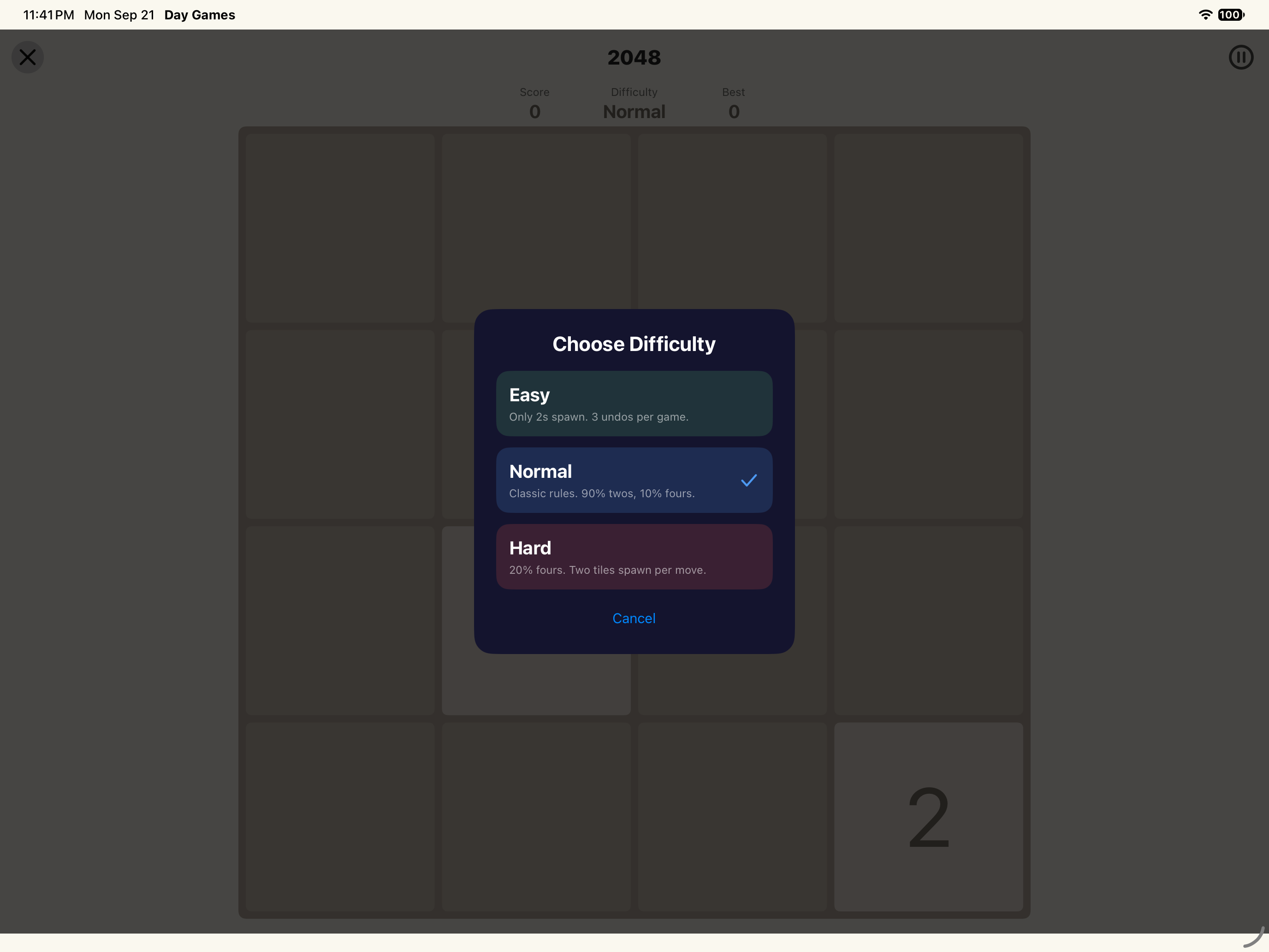 2048 · Difficulty, iOS iPad