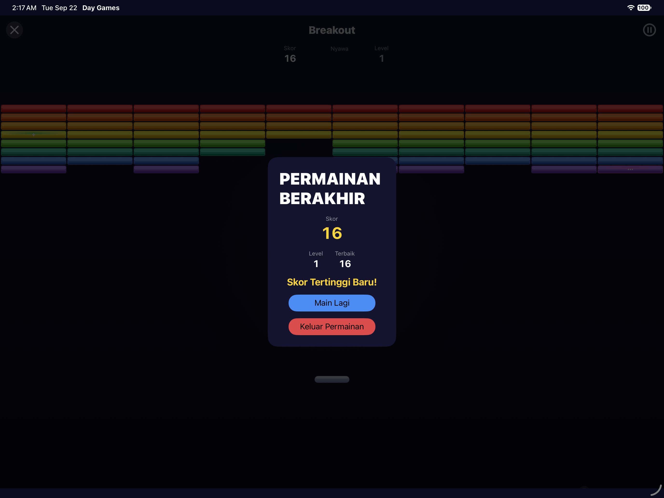 Breakout — iOS (UIKit) · iPad