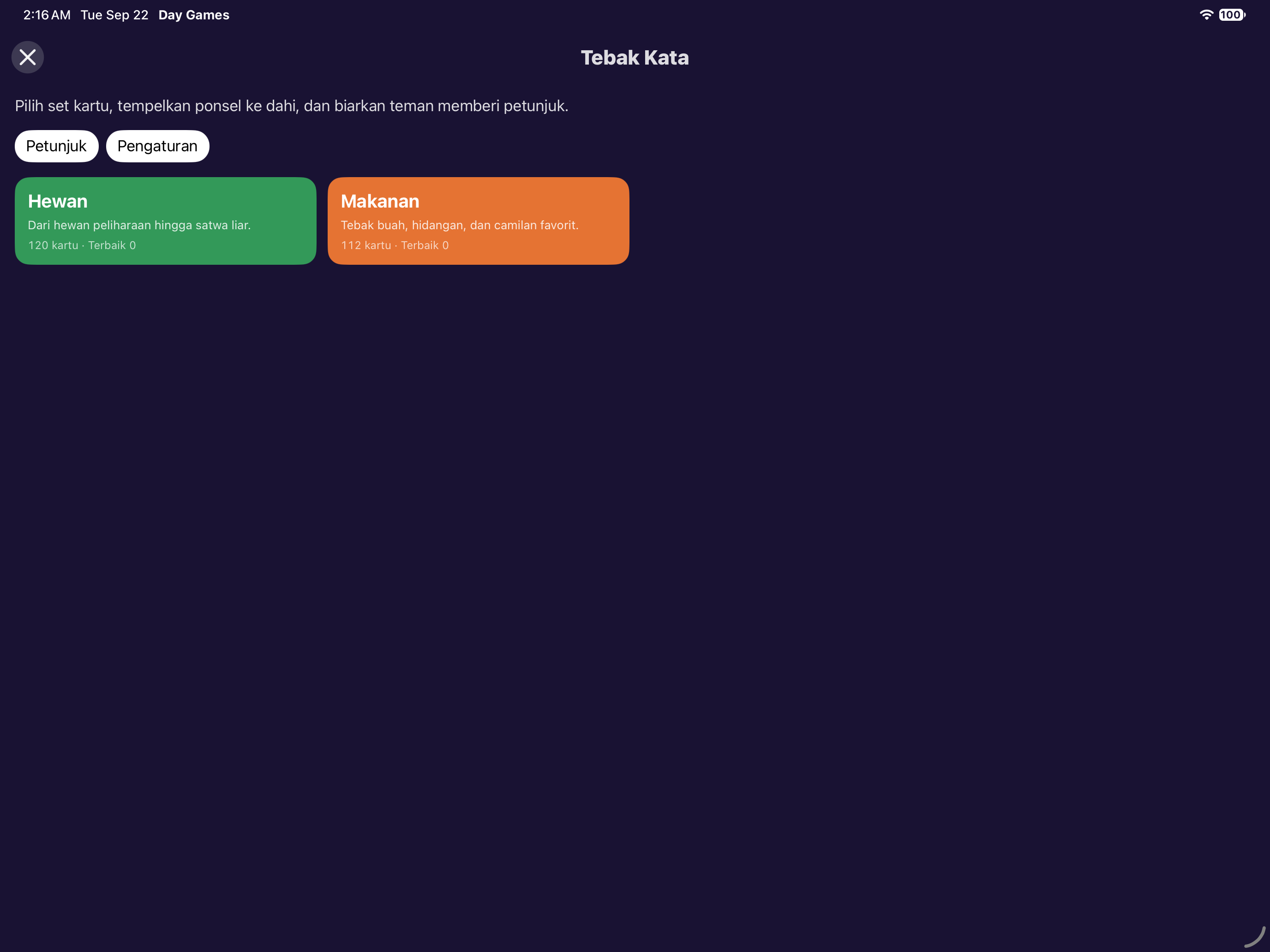 Tebak Kata — iOS (UIKit) · iPad