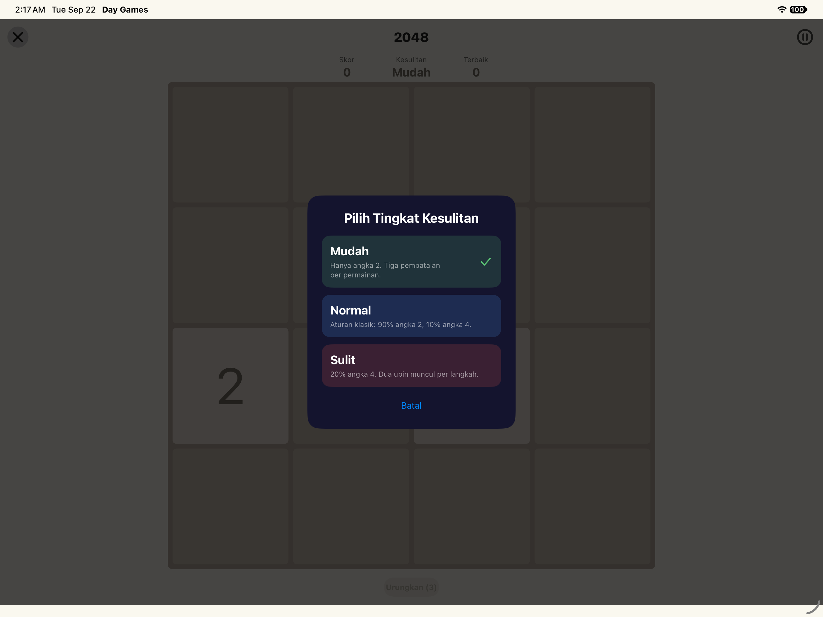 2048 · Kesulitan — iOS (UIKit) · iPad
