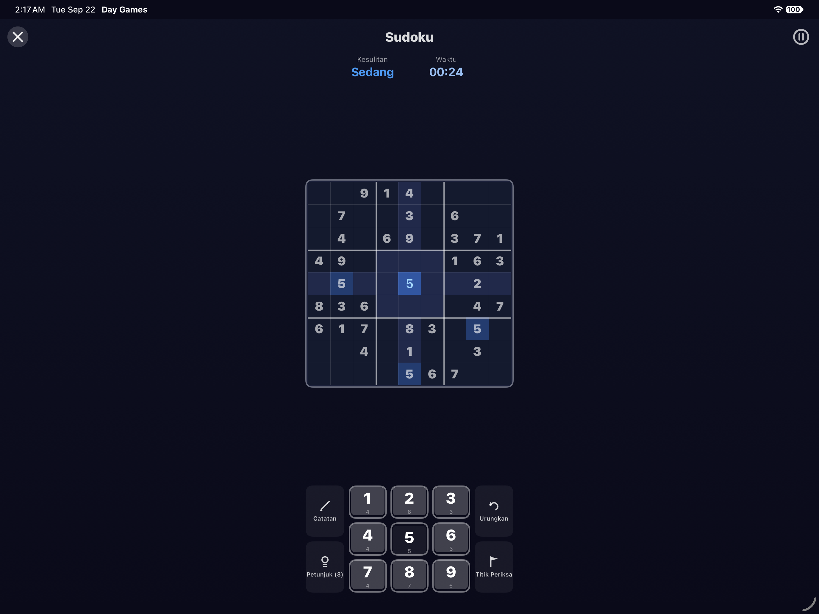 Sudoku — iOS (UIKit) · iPad