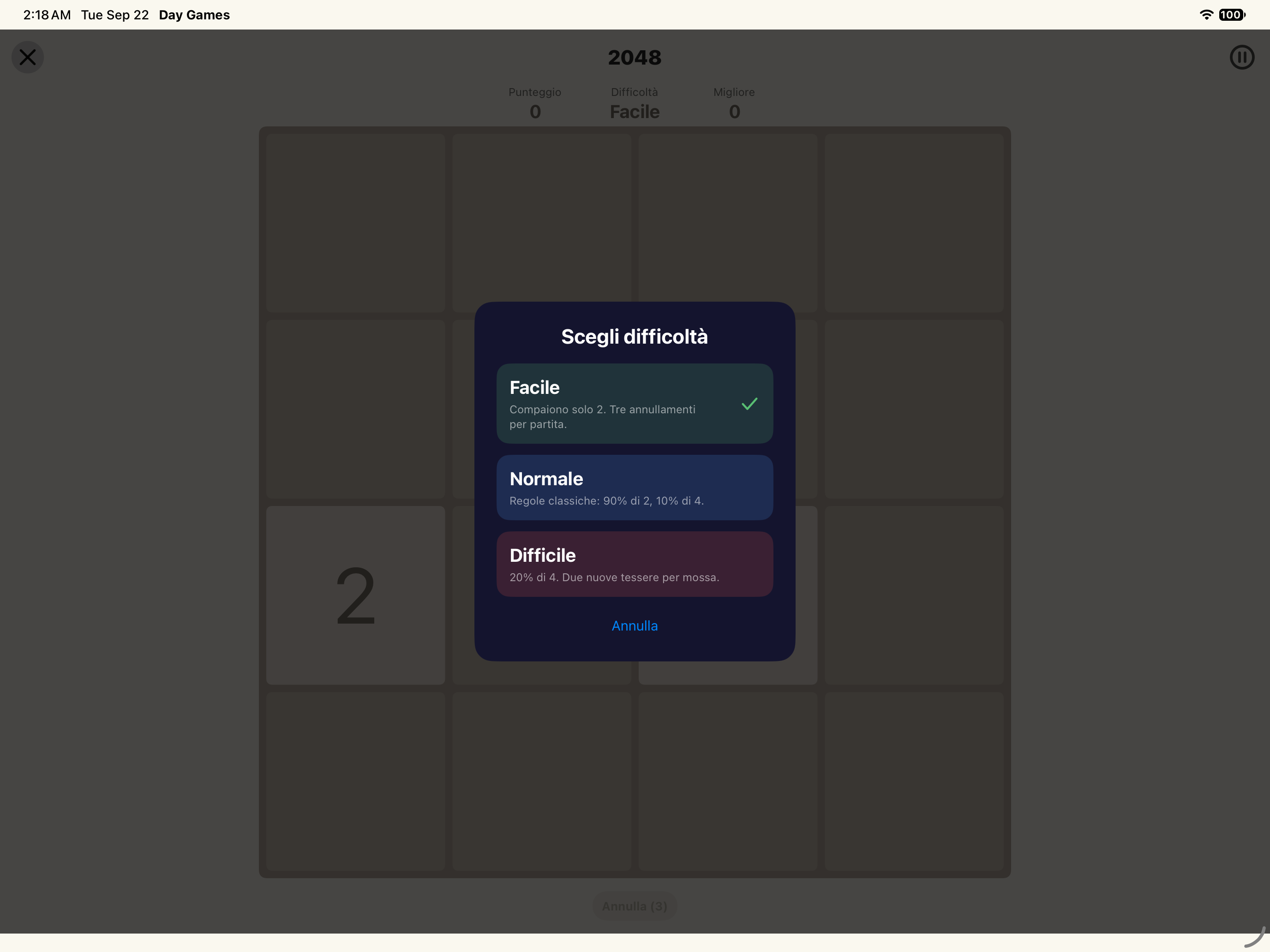 2048 · Difficoltà — iOS (UIKit) · iPad