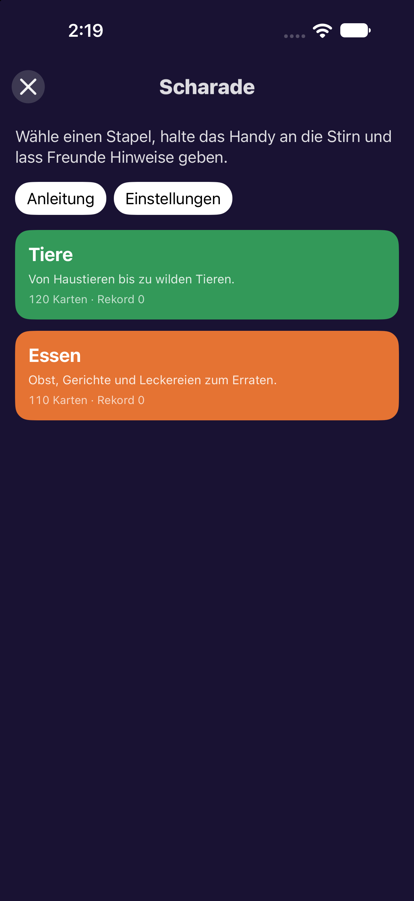 Scharade — iOS (UIKit) · iPhone