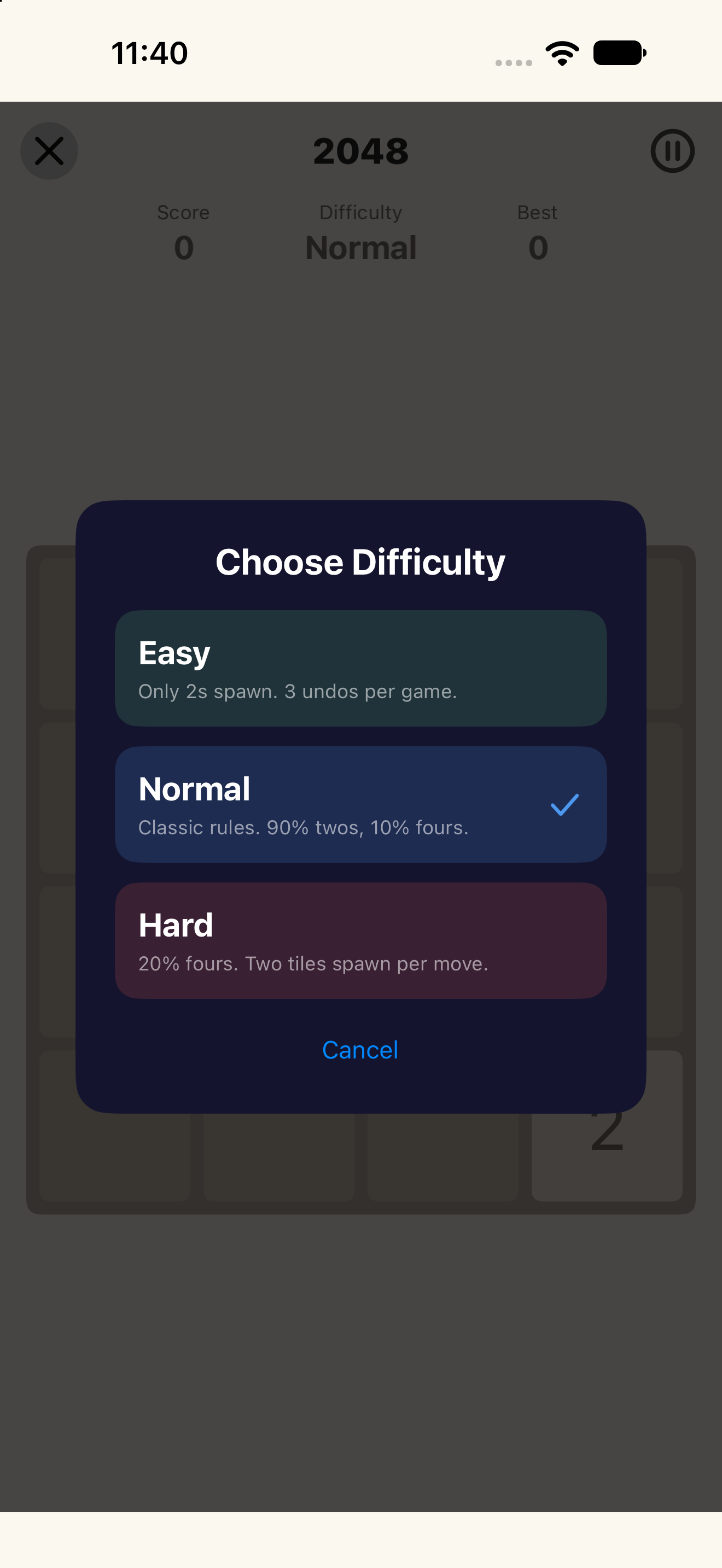 2048 · Difficulty, iOS UIKit