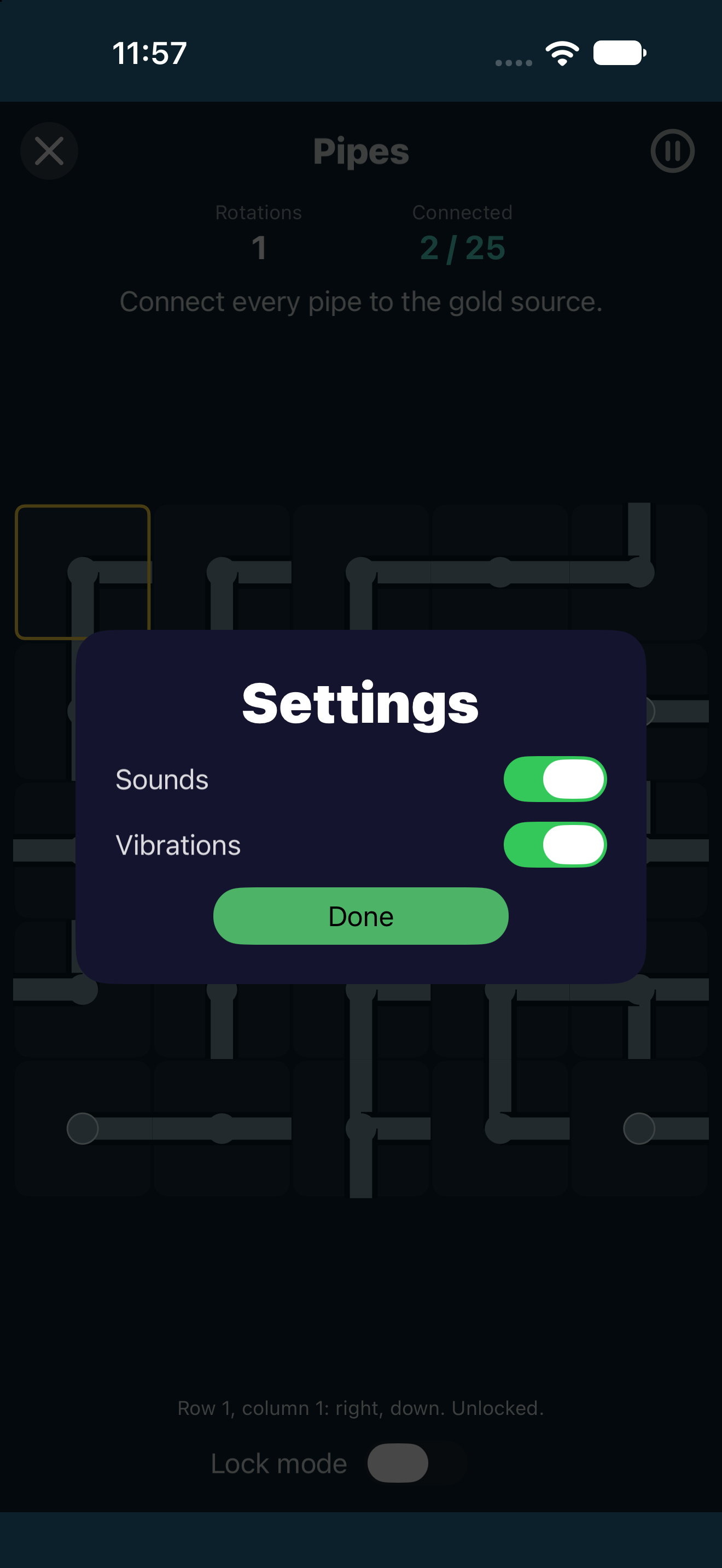 Pipes Settings, iOS UIKit