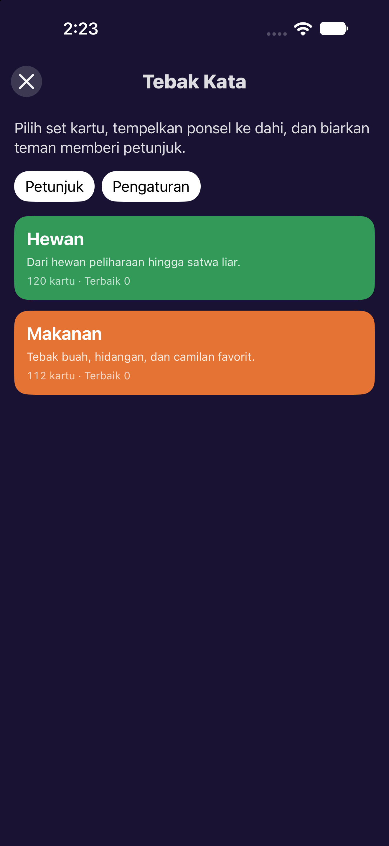 Tebak Kata — iOS (UIKit) · iPhone