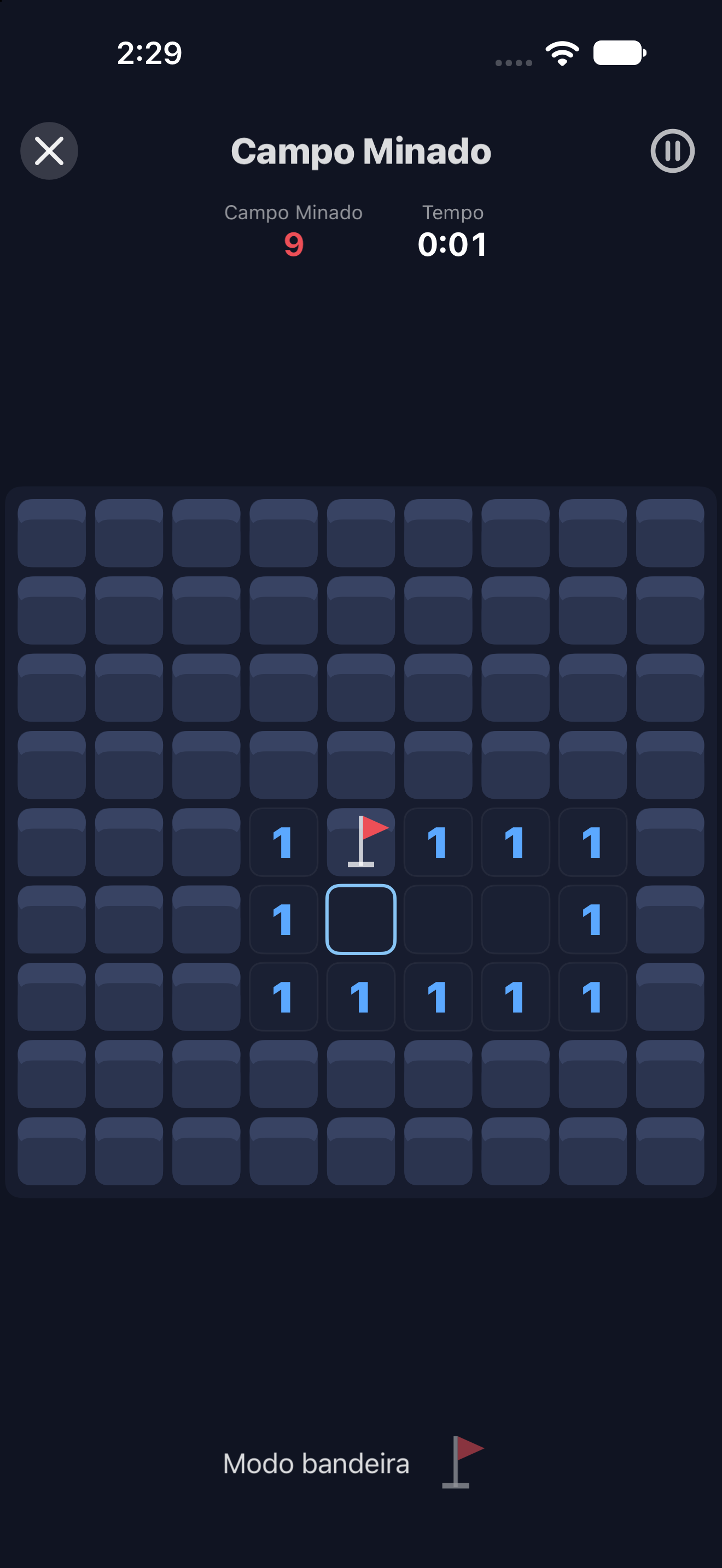 Campo Minado — iOS (UIKit) · iPhone