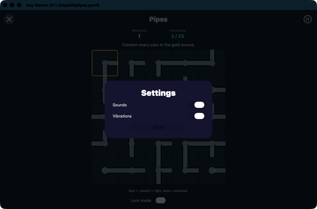 Pipes Settings, macOS AppKit