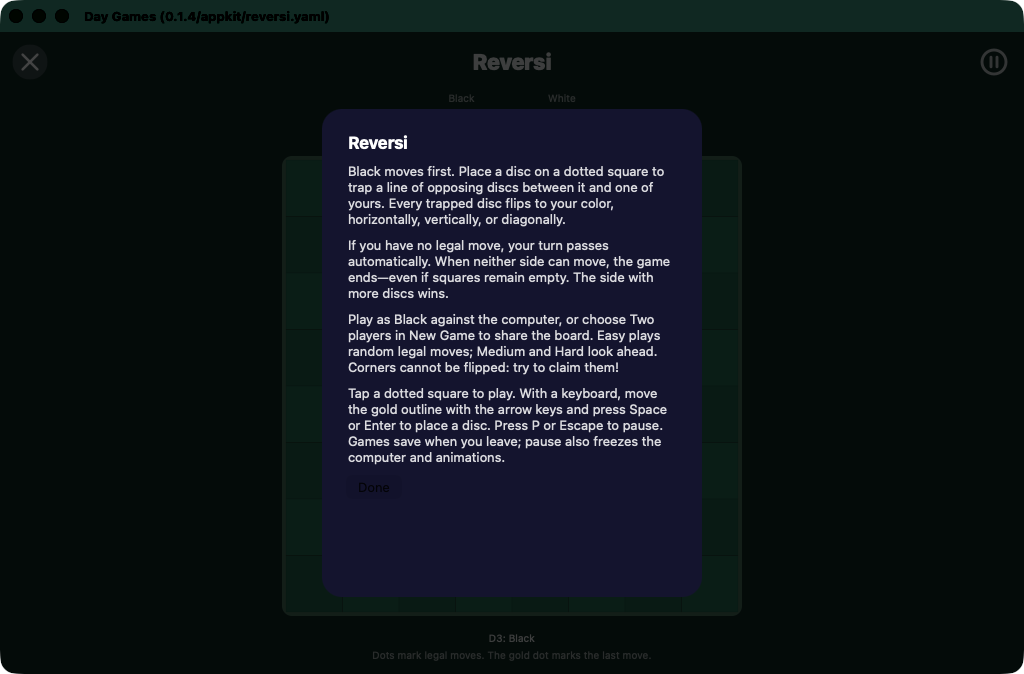 Reversi Rules, macOS AppKit