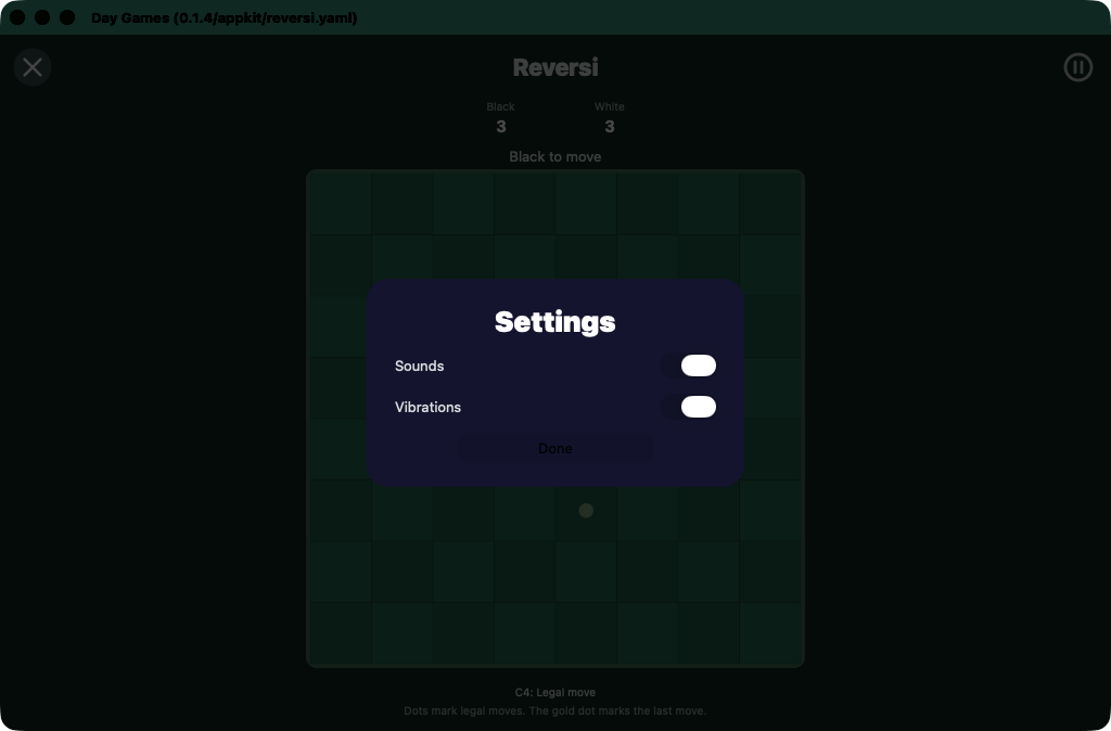 Reversi Settings, macOS AppKit