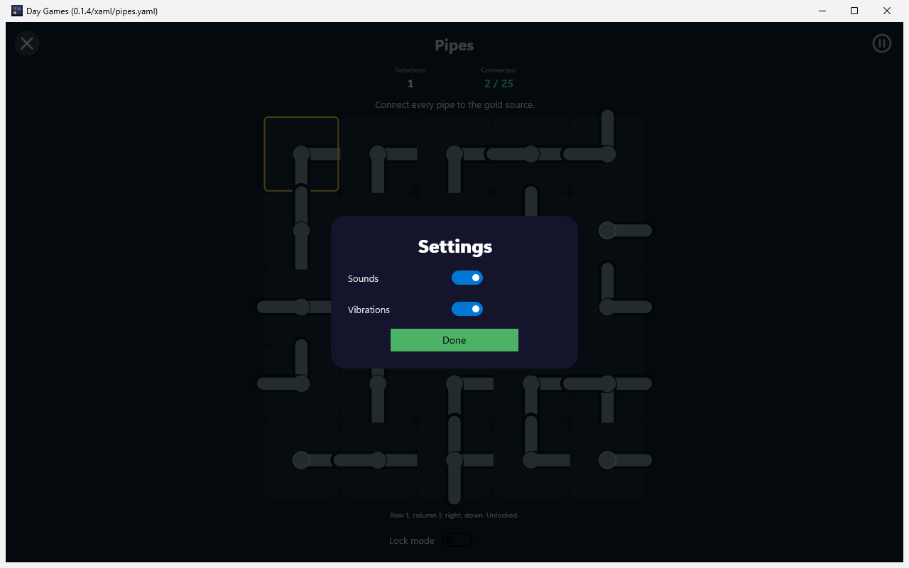 Pipes Settings, Windows XAML