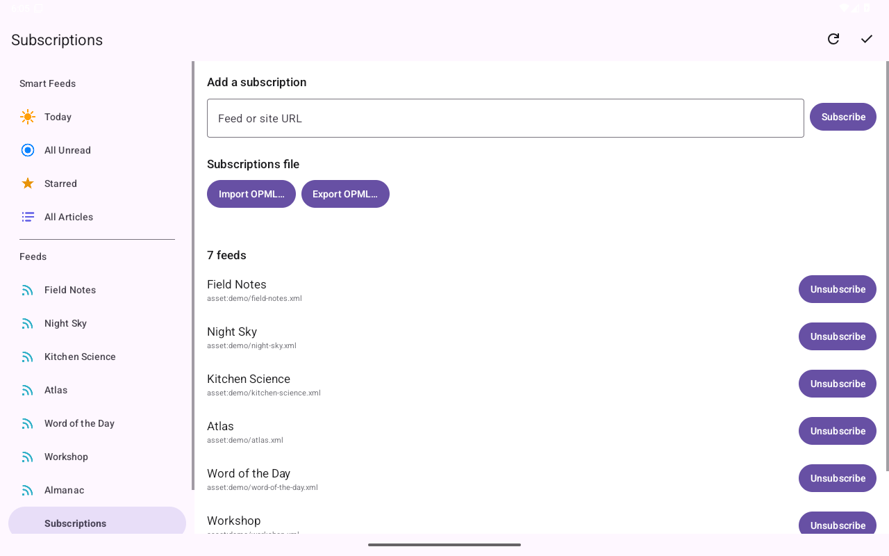 Subscriptions — Android (Material) · Tablet