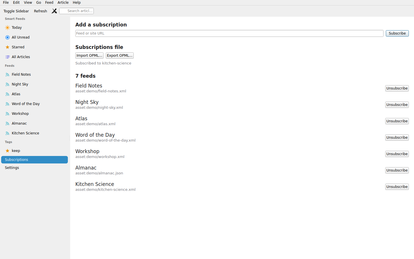 Subscriptions — Linux (Qt 6 / KDE)