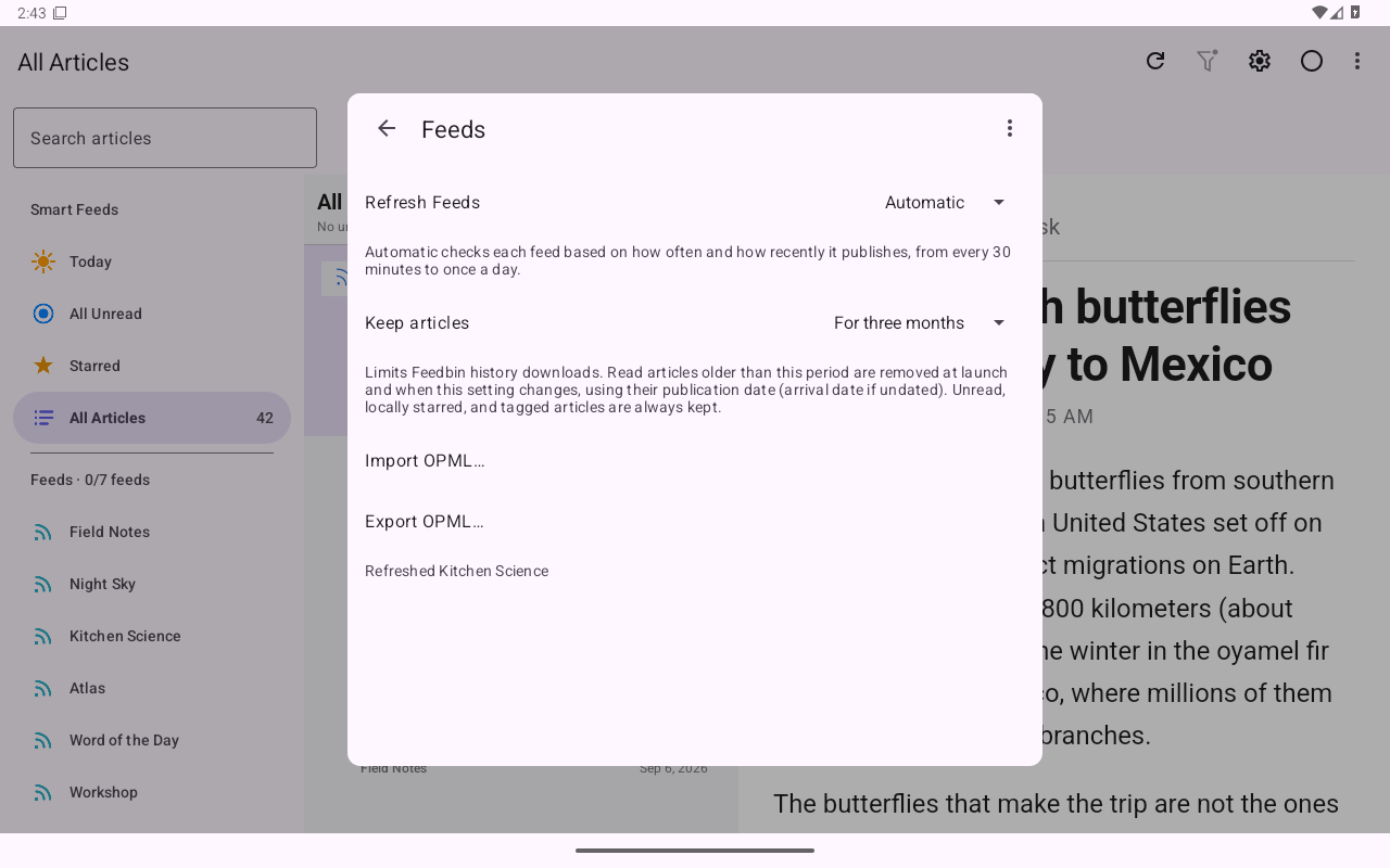 Subscription Settings, Android Tablet