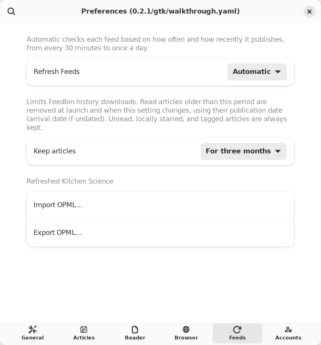 Subscription Settings, Linux GTK 4