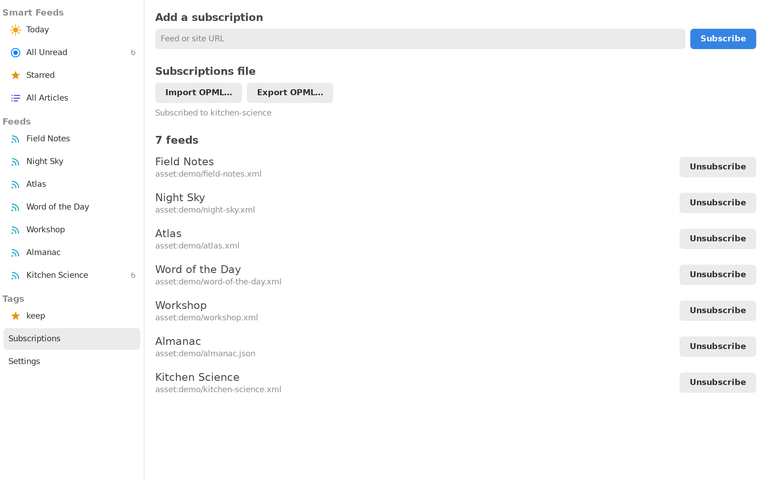 Subscriptions, Linux GTK 4