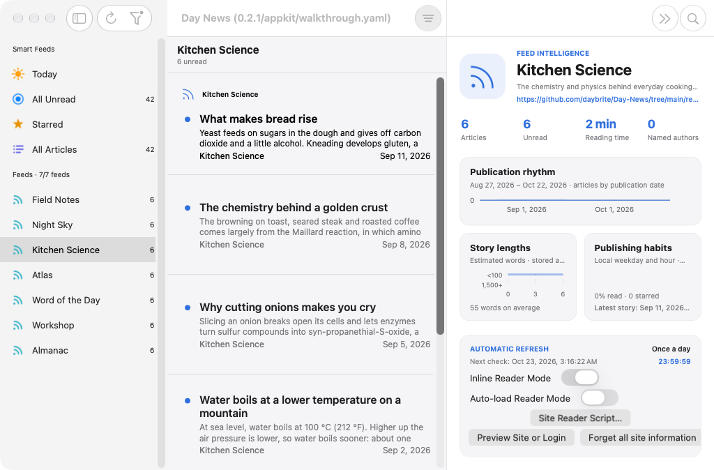 Dashboard Feed, macOS AppKit