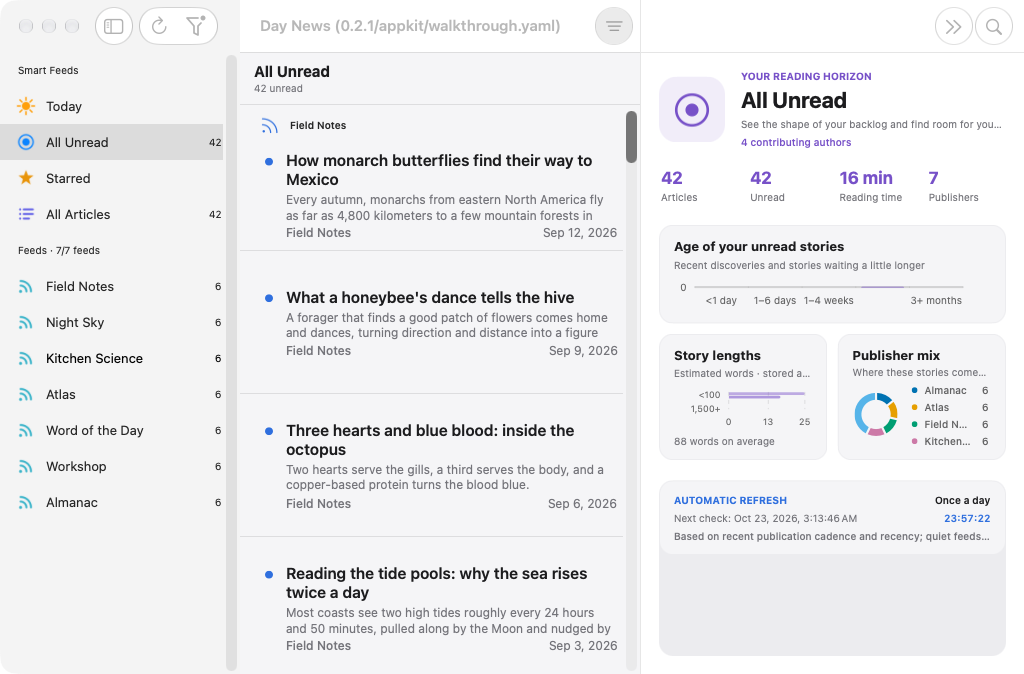 Dashboard Unread, macOS AppKit