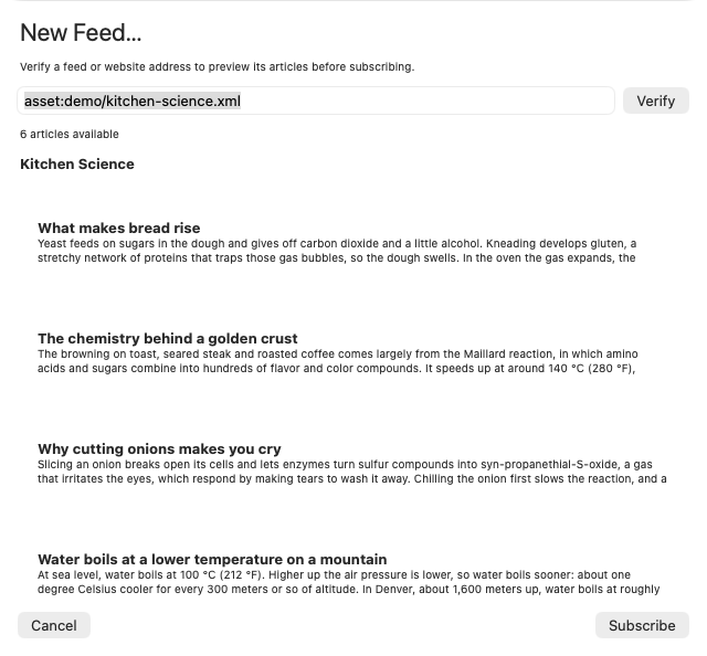 Subscription Preview, macOS AppKit
