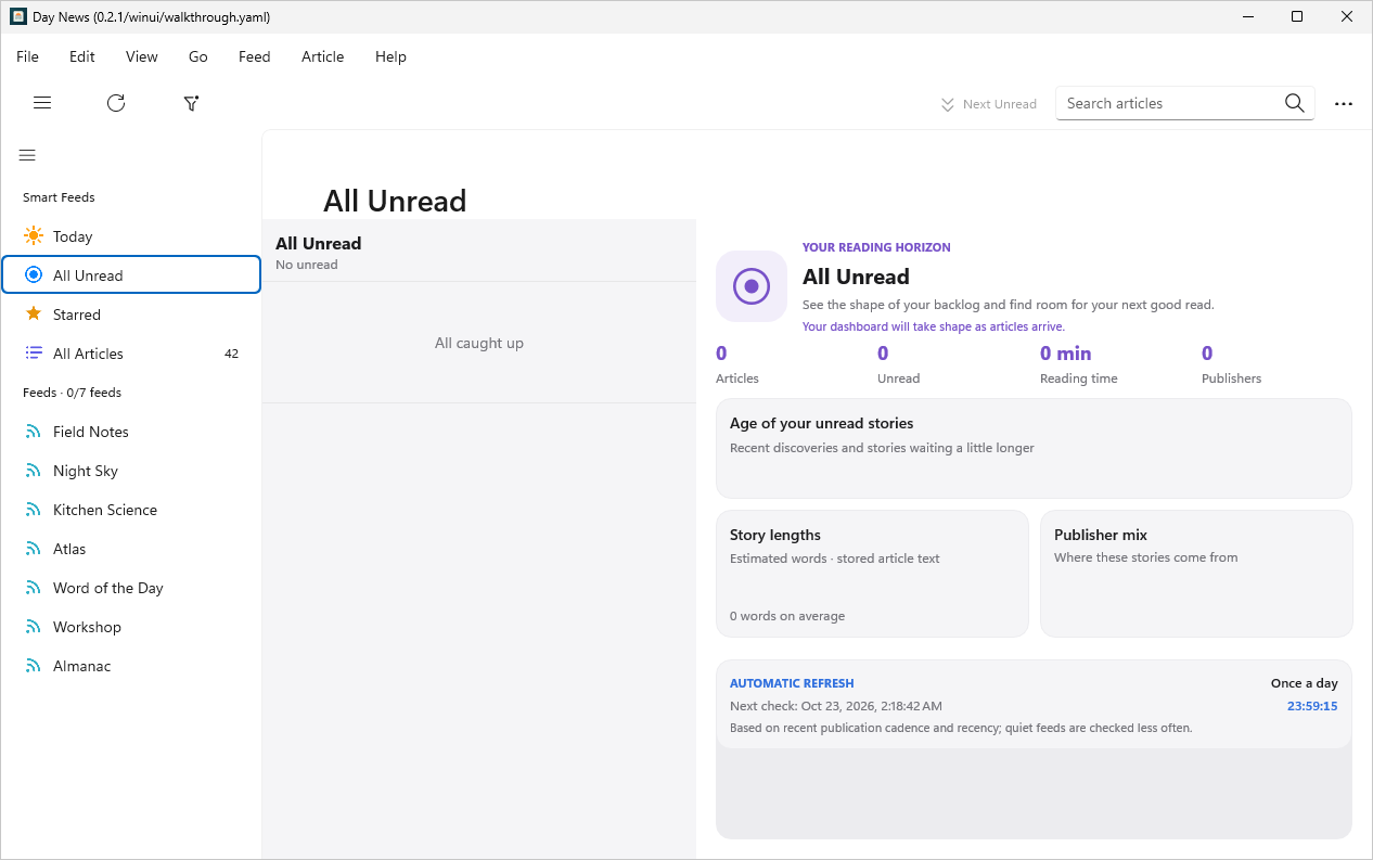 Timeline · all read, Windows WinUI 3