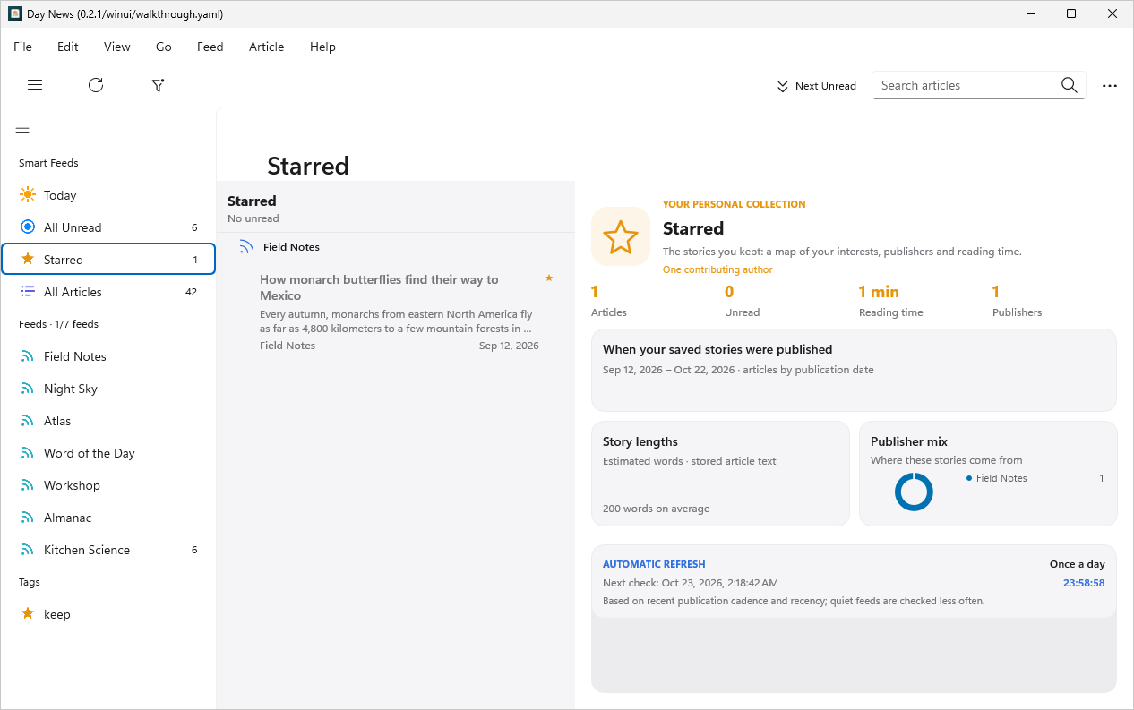 Dashboard Starred, Windows WinUI 3