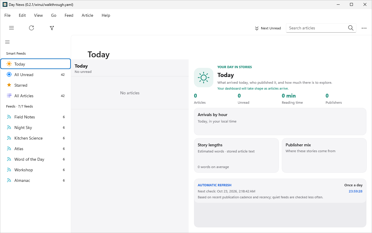 Dashboard Today, Windows WinUI 3