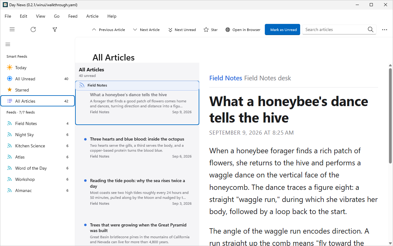 Timeline · walked by keyboard, Windows WinUI 3