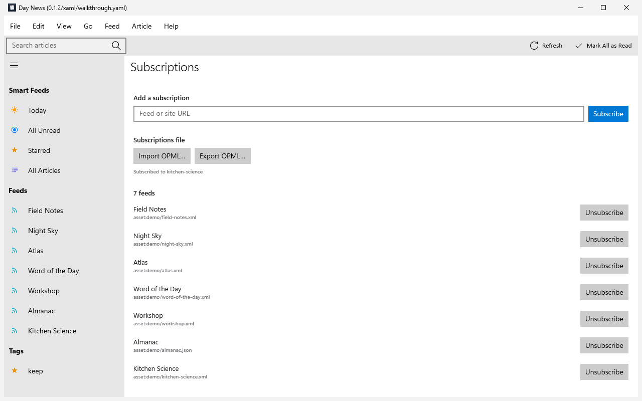 Subscriptions, Windows XAML