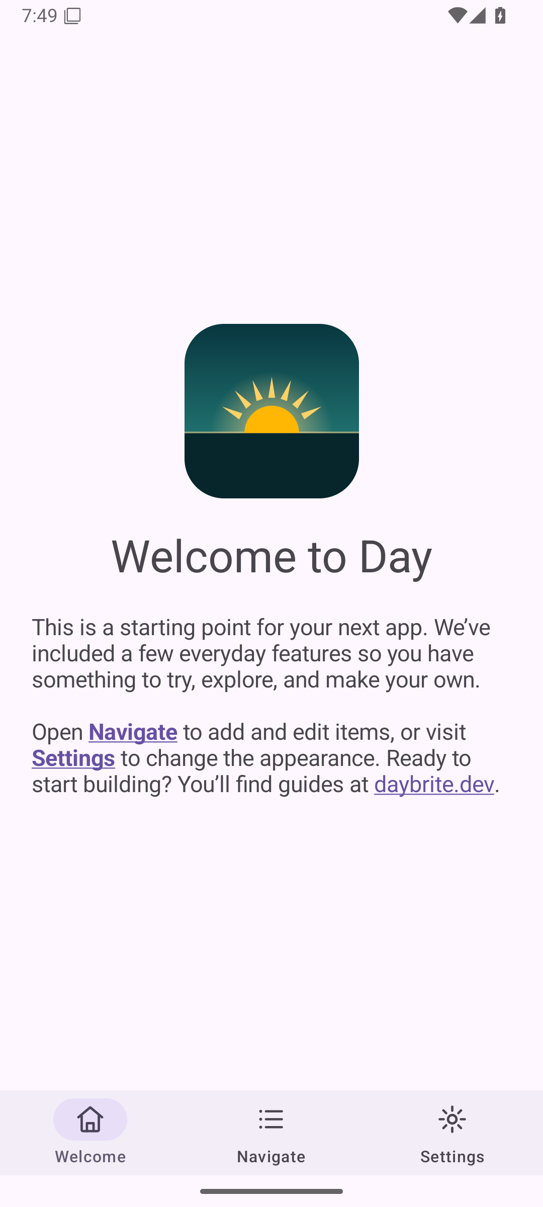 Welcome — Android (Material) · Phone