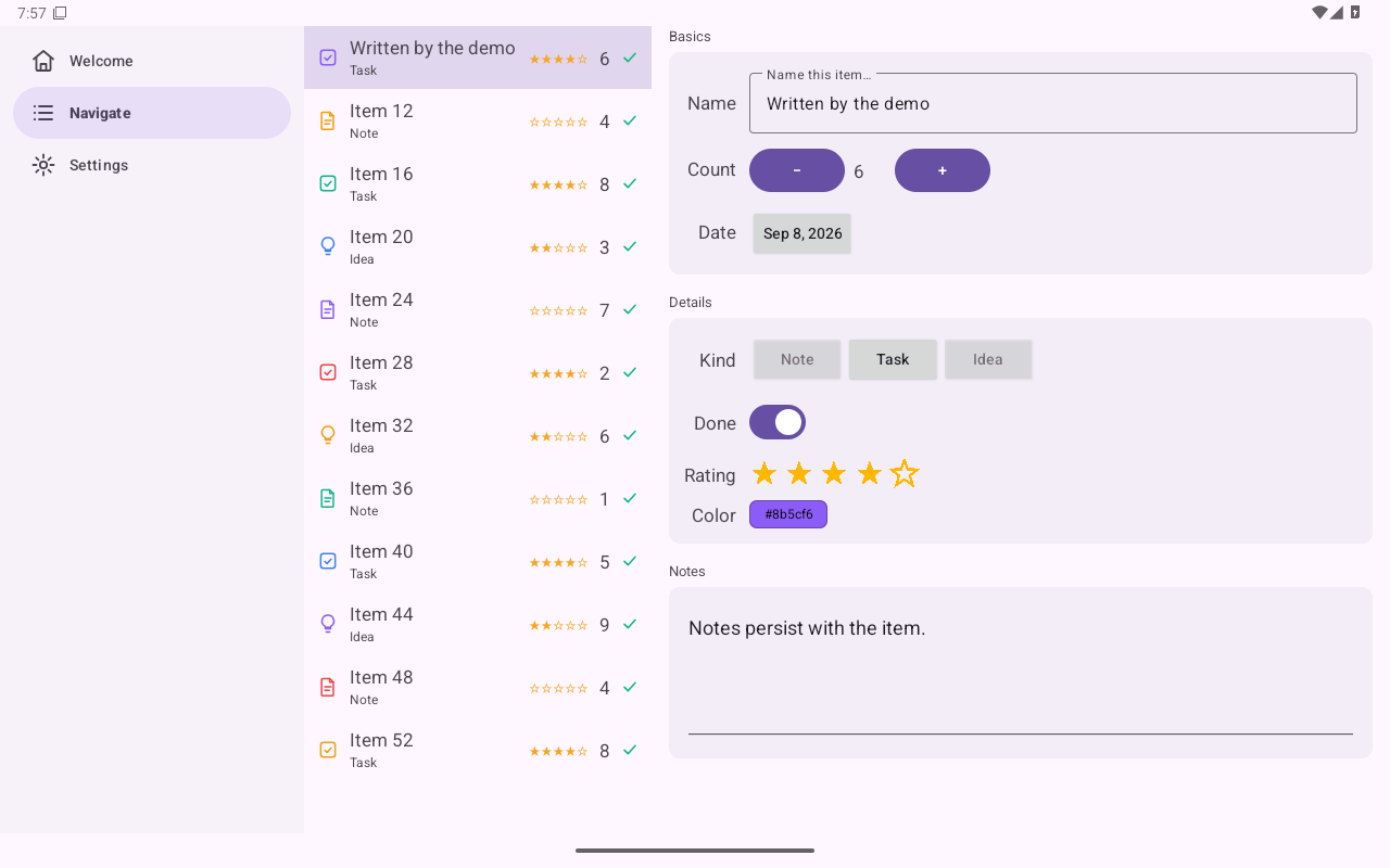 Editor — Android (Material) · Tablet