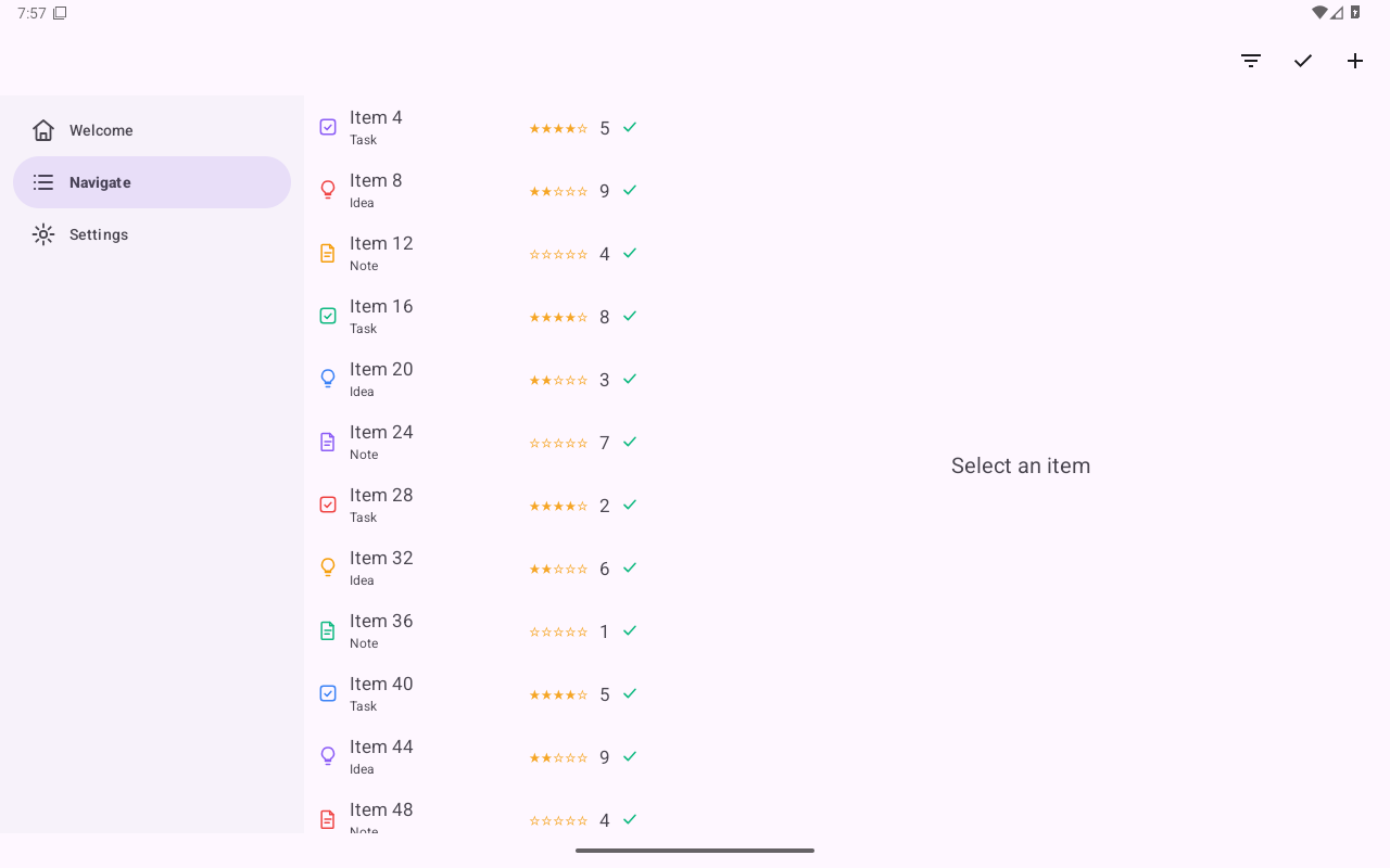 List — Android (Material) · Tablet