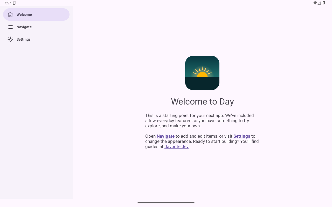 Welcome — Android (Material) · Tablet