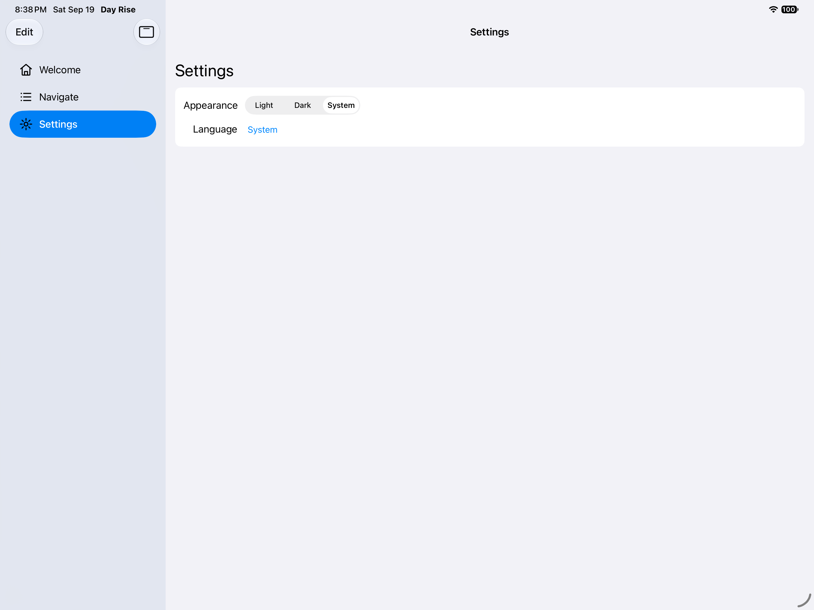Settings — iOS (UIKit) · iPad