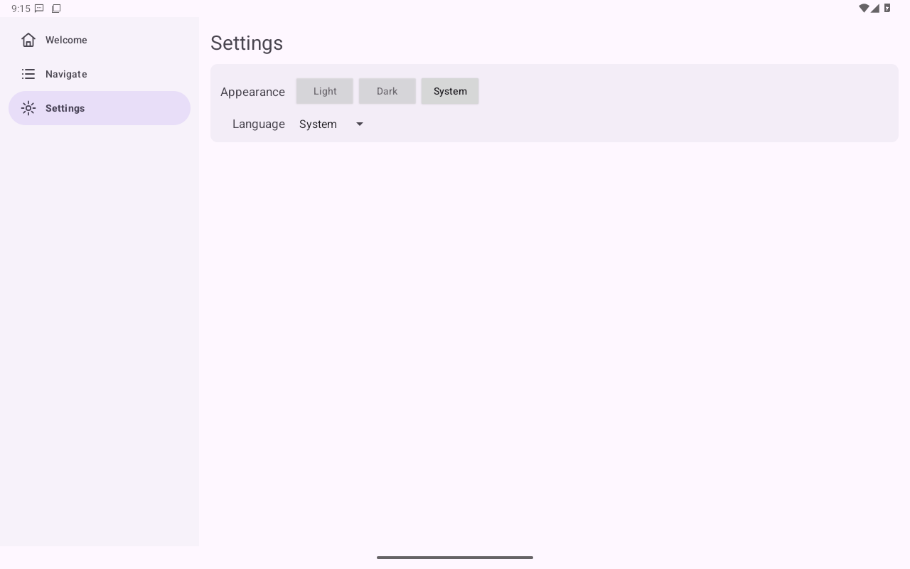 Settings, Android Tablet