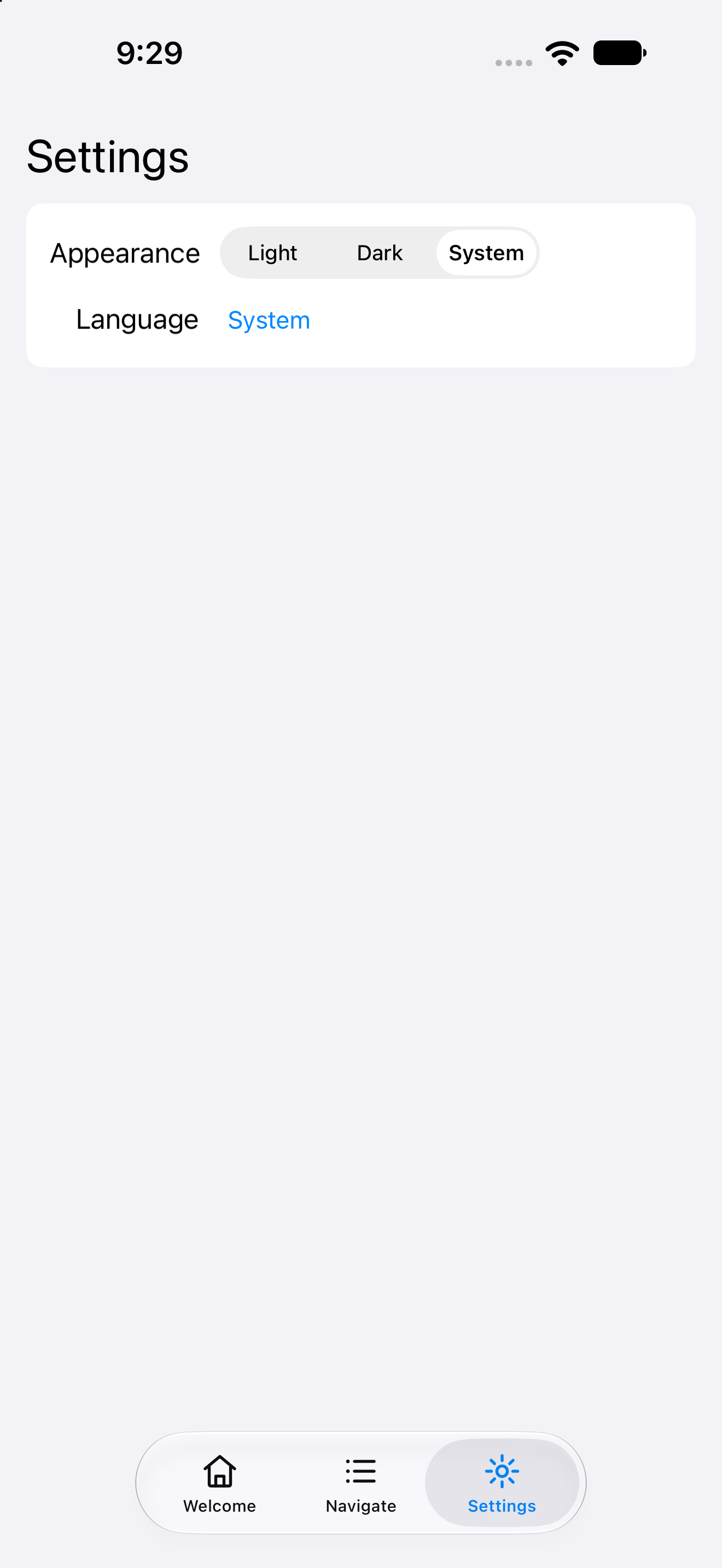 Settings, iOS UIKit