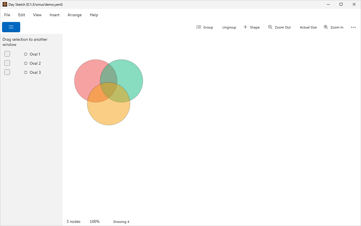 Three circles, half seen, Windows WinUI 3