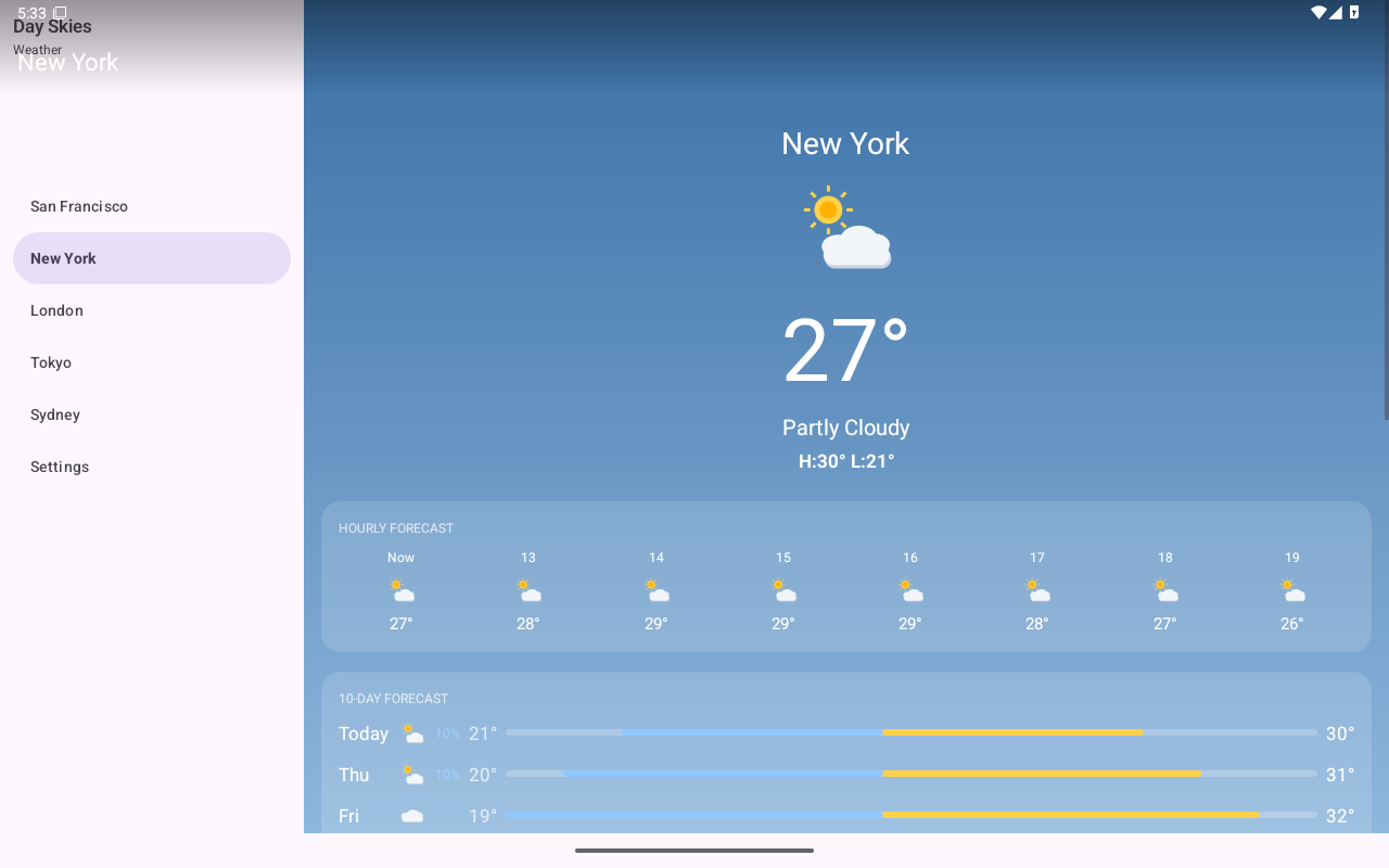 New York — Android (Material) · Tablet
