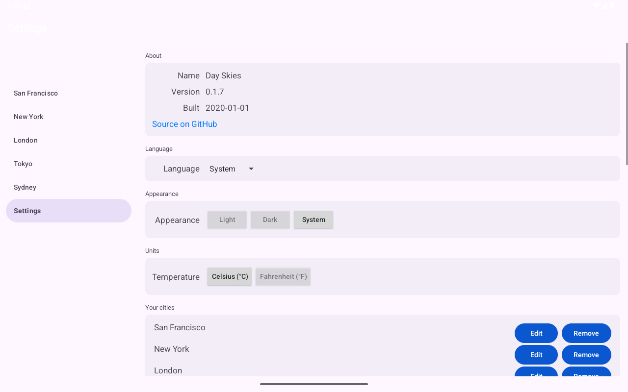 Settings — Android (Material) · Tablet