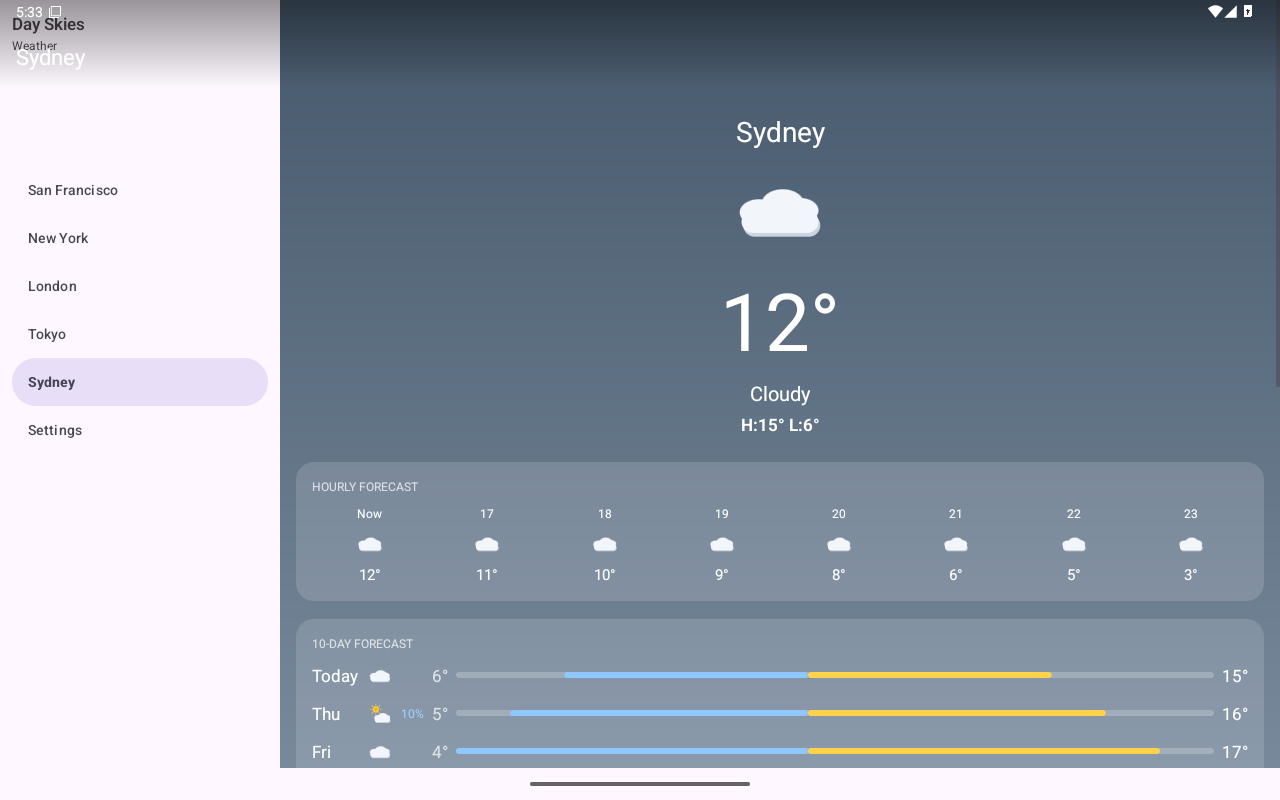 Sydney — Android (Material) · Tablet