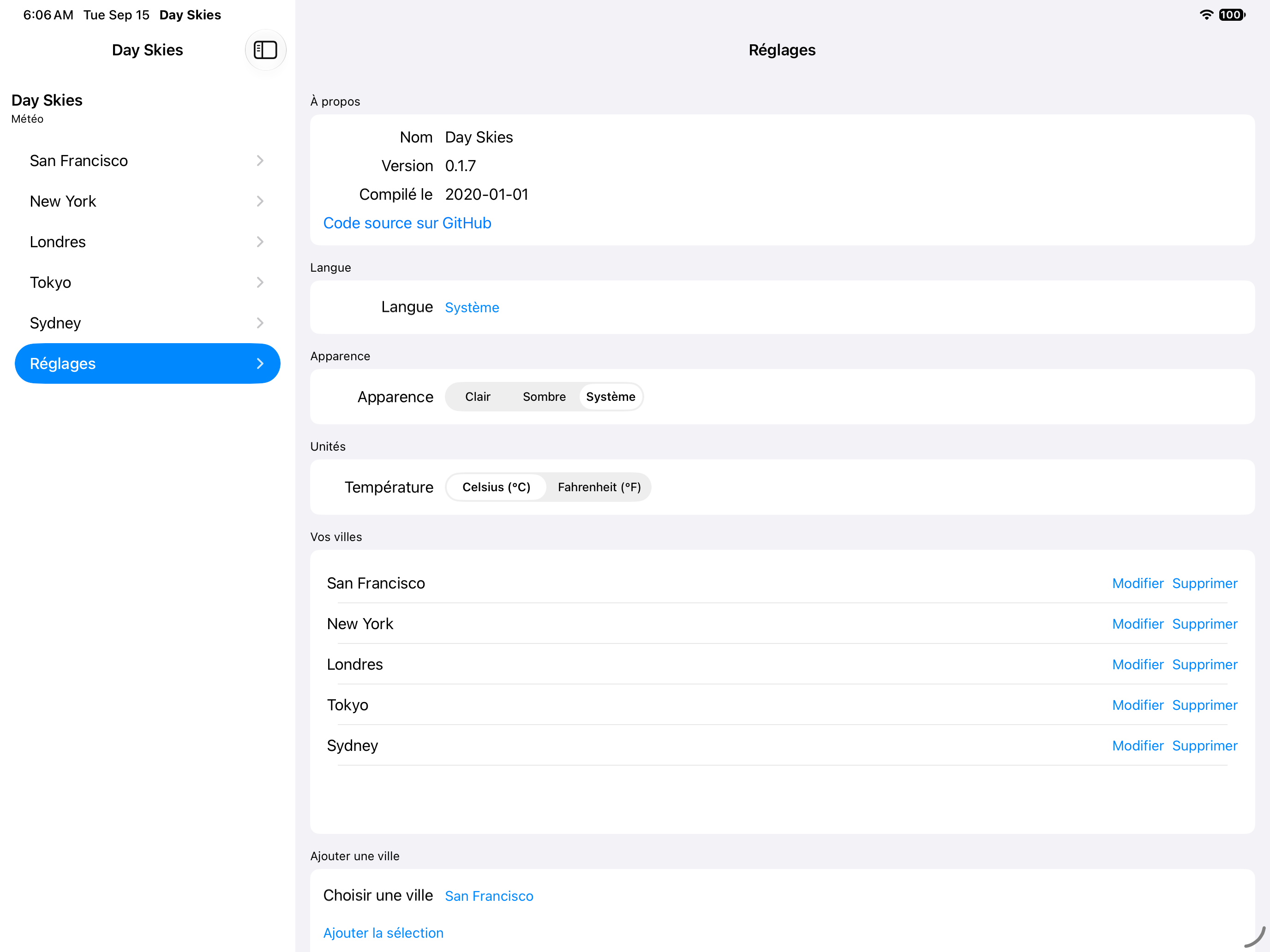 Settings — iOS (UIKit) · iPad